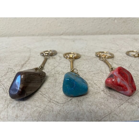Lot of 7 Natural Polished Gemstone Keychains – Turquoise Rock Crystal Art Gifts - Picture 4 of 6